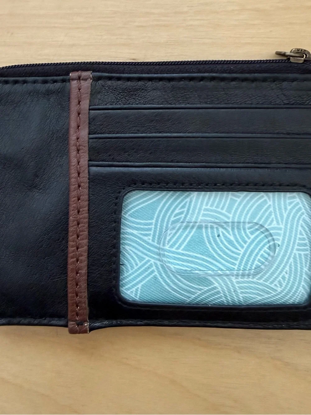 The Sak Black and Brown Leather Credit Card/ID  Zip Wallet